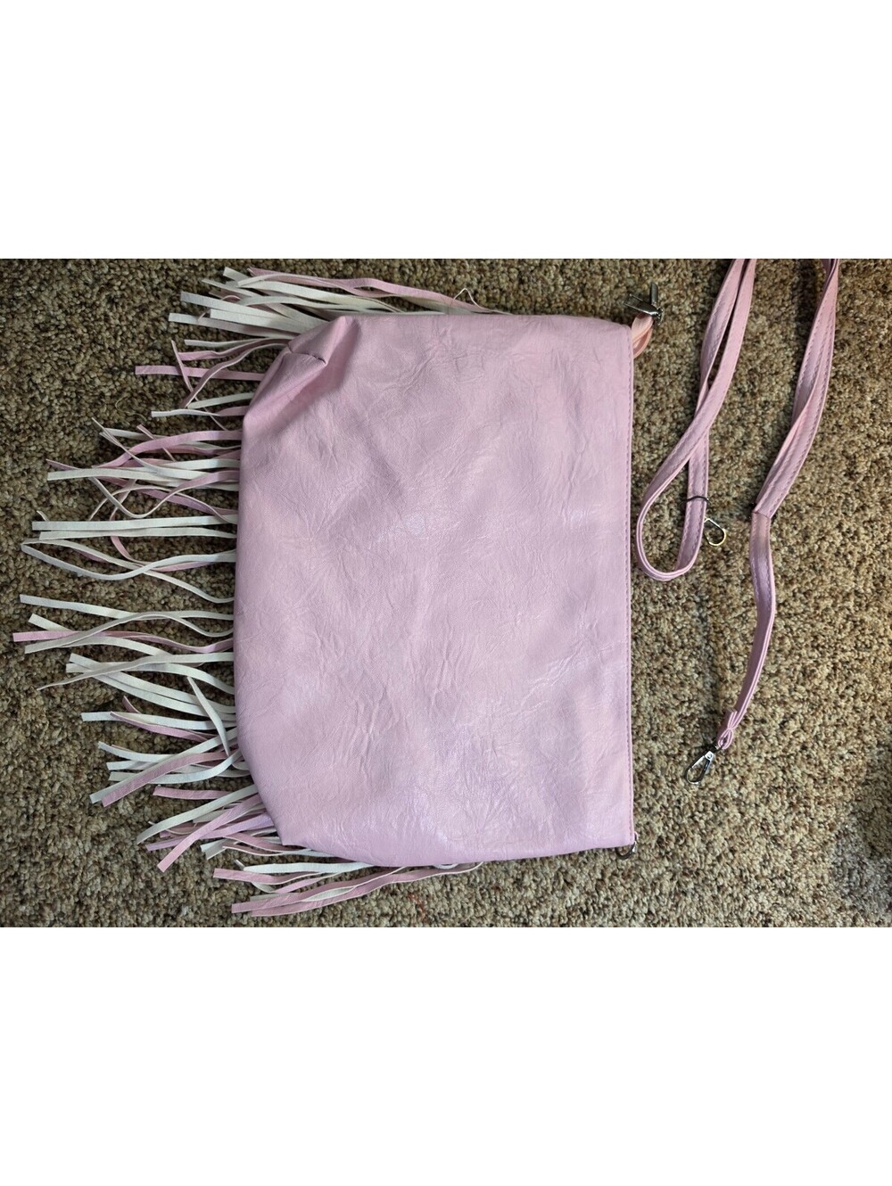 Pink Faux Leather Fringe Crossbody Bag with Studded Detail - Picture 3 of 9